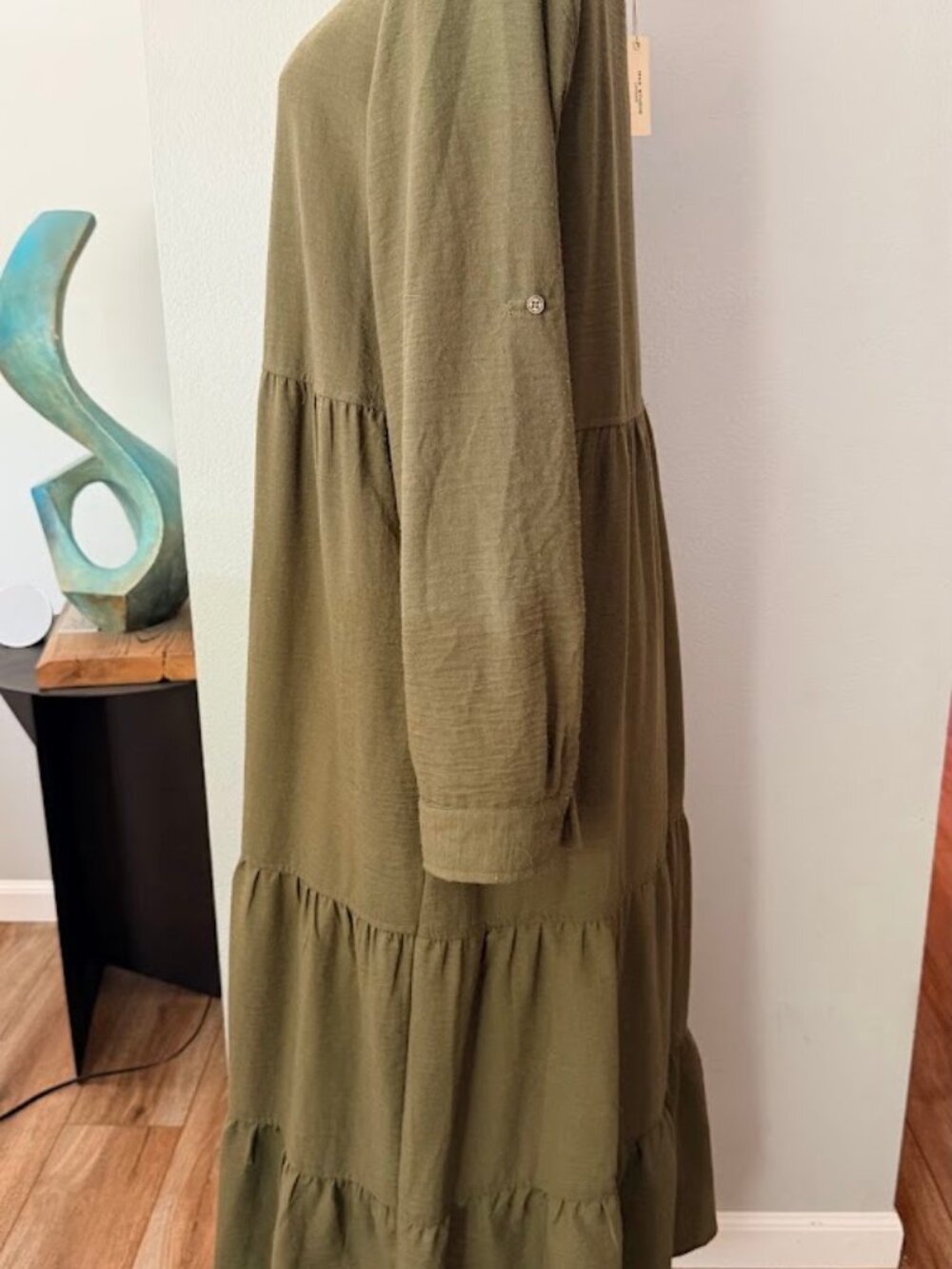 NWT Max Studio London Tiered Gauze Shirtdress in olive green Size XL - Picture 3 of 8